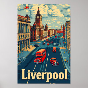 Liverpool England Vintage Travel Illustration Poster
