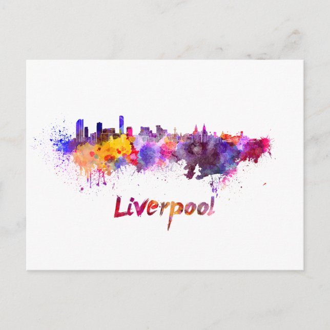 Liverpool skyline in watercolor postcard (Front)
