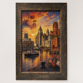 Liverpool UK Music and Landmarks Collage, Jigsaw Puzzle