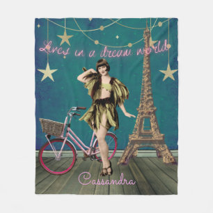 Lives In A Dream World Funky Altered Art  Fleece Blanket