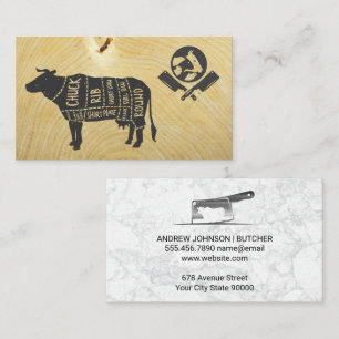 Livestock Cut Chart Wood Background Business Card