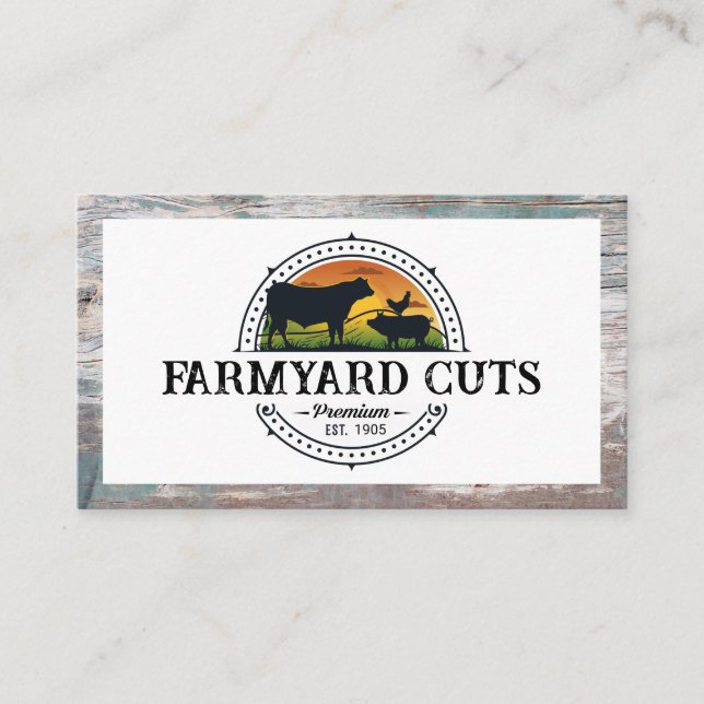 Livestock Farm | Wood Border Business Card (Front)