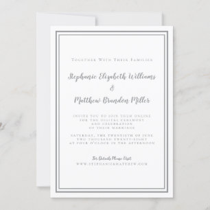 Livestream Wedding Simple Grey White Minimalist Invitation
