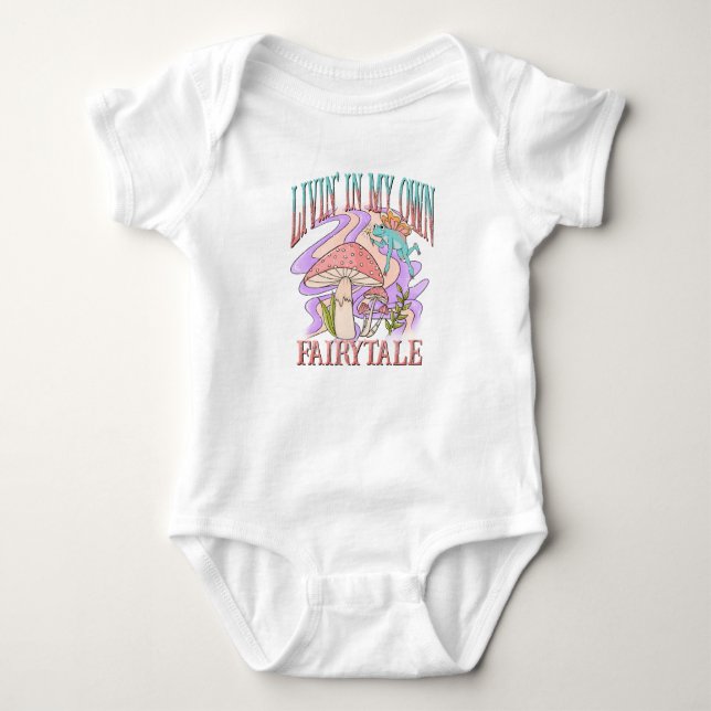 Livin’ In My Own Fairytale – Frog & Mushroom Baby Bodysuit (Front)