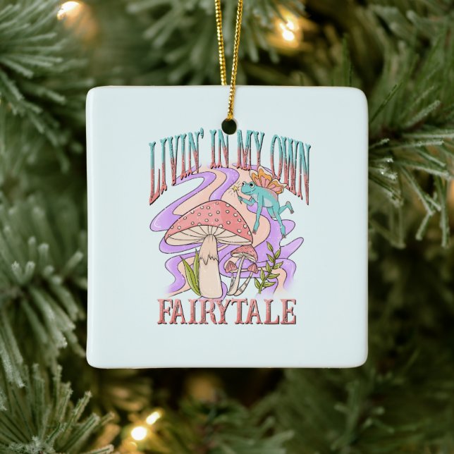Livin’ In My Own Fairytale – Frog & Mushroom Ceramic Ornament (Tree)