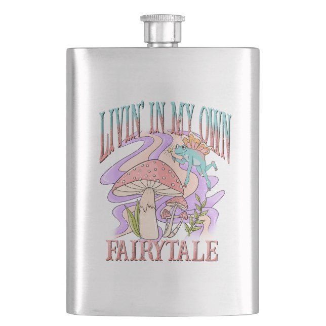 Livin’ In My Own Fairytale – Frog & Mushroom Hip Flask (Front)