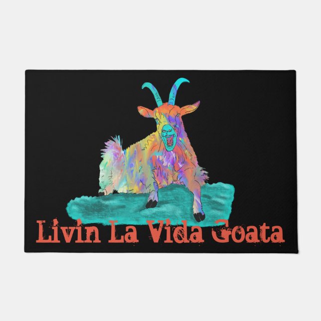Livin La Vida Goata Funny Screaming Goat Design Doormat (Front)