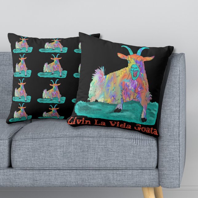Livin La Vida Goata Screaming Goat Quote Cushion (Livin la Vida goata screaming goat colorful animal art pillow)