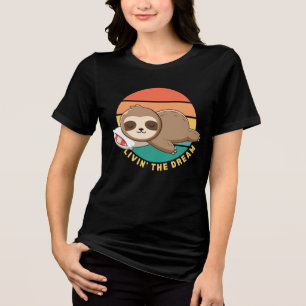 Livin' the Dream Funny Happy Sleeping Sloth Tri-Blend Shirt