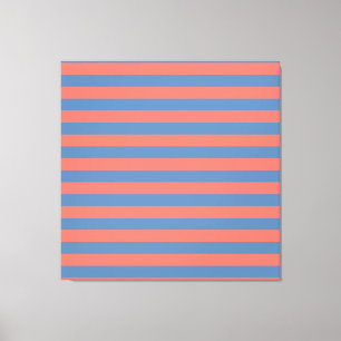 Lıving Coral and Pacific blue Horizontal Lines Canvas Print
