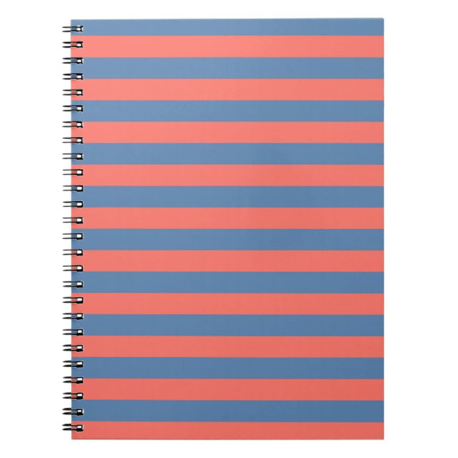 Lıving Coral and Pacific blue Horizontal Lines Notebook (Front)