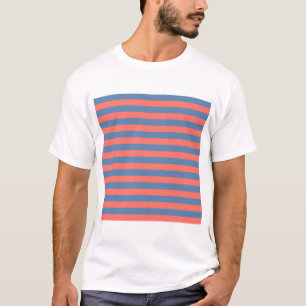 Lıving Coral and Pacific blue Horizontal Lines T-Shirt