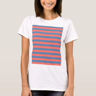 Lıving Coral and Pacific blue Horizontal Lines T-Shirt