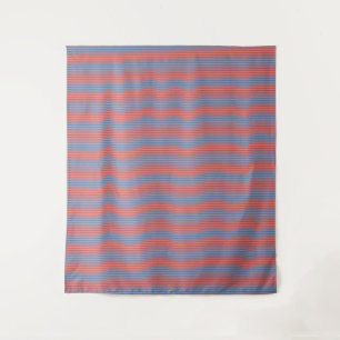 Living Coral And Pacific Blue Pınstripe Pattern Tapestry