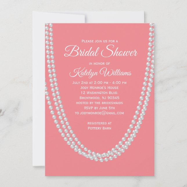 Living Coral and Pearls Bridal Shower Invitation (Front)