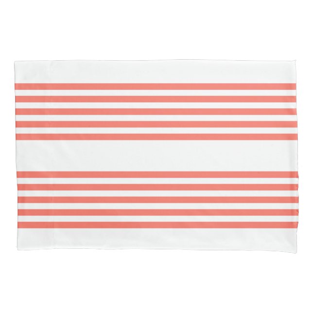 Living coral and white five stripes pattern pillowcase (Front)