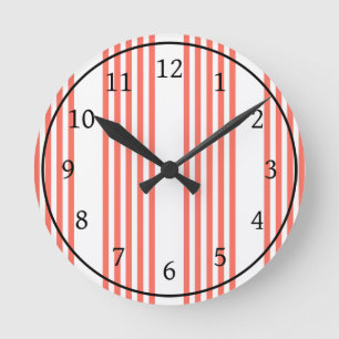 Living coral and white five stripes pattern round clock