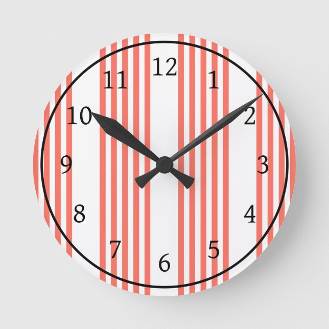 Living coral and white five stripes pattern round clock (Front)