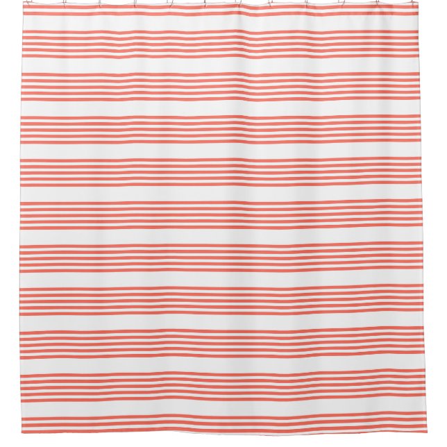 Living coral and white five stripes pattern shower curtain (Front)