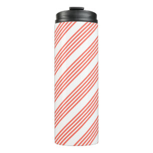 Living coral and white five stripes pattern thermal tumbler