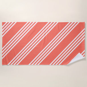 Living coral and white four stripes pattern beach towel