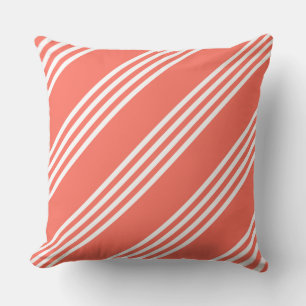 Living coral and white four stripes pattern cushion