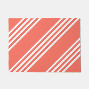 Living coral and white four stripes pattern doormat
