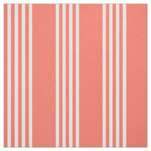 Living coral and white four stripes pattern fabric