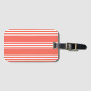 Living coral and white four stripes pattern luggage tag