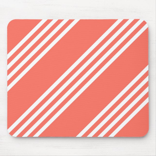 Living coral and white four stripes pattern mouse pad (Front)