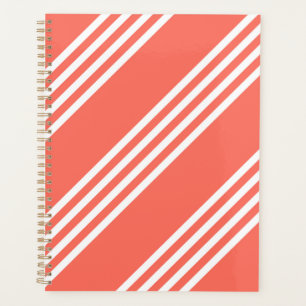 Living coral and white four stripes pattern planner
