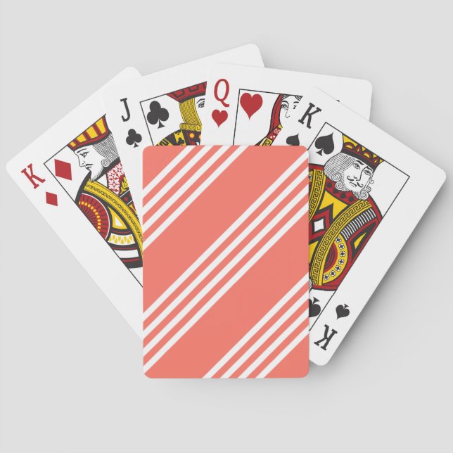 Living coral and white four stripes pattern playing cards (Back)
