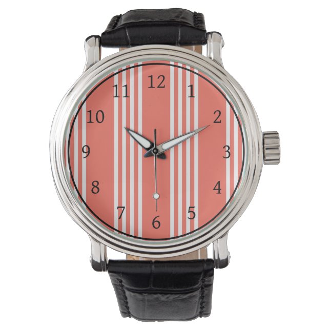 Living coral and white four stripes pattern watch (Front)