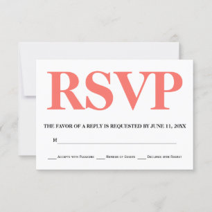 Living coral and white typography wedding RSVP Card