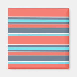 Living coral, blue and grey stripes magnet