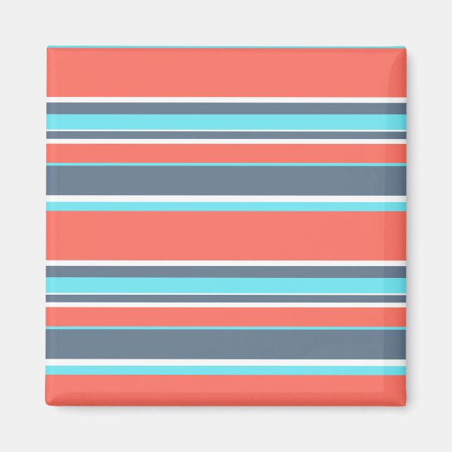 Living coral, blue and grey stripes magnet (Front)