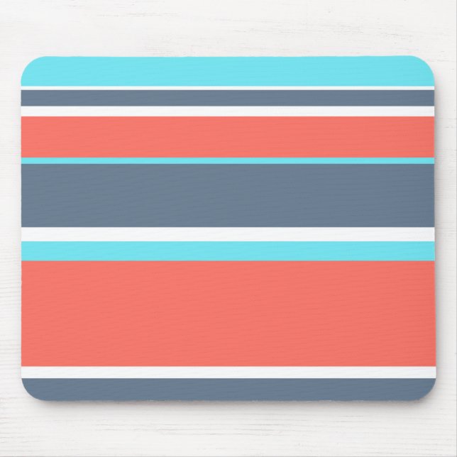 Living coral, blue and grey stripes mouse pad (Front)