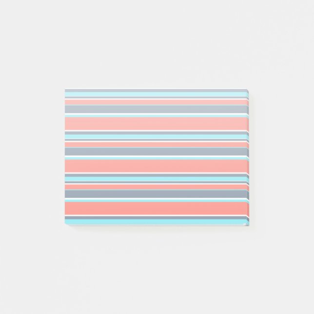 Living coral, blue and grey stripes post-it notes (Front)