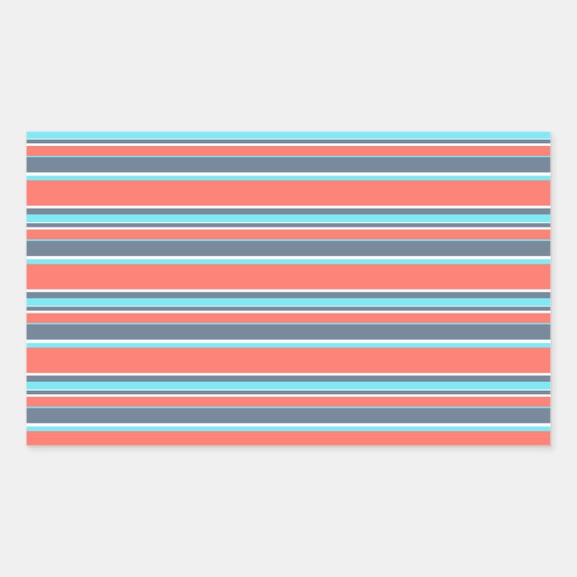 Living coral, blue and grey stripes rectangular sticker (Front)