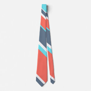 Living coral, blue and grey stripes tie
