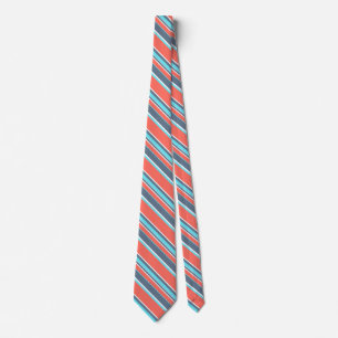 Living coral, blue and grey stripes tie