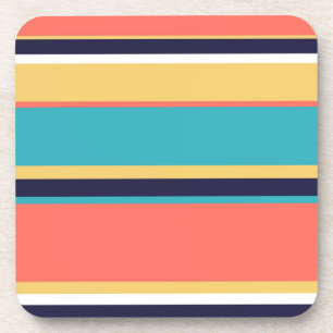 Living coral, blue and yellow stripes coaster