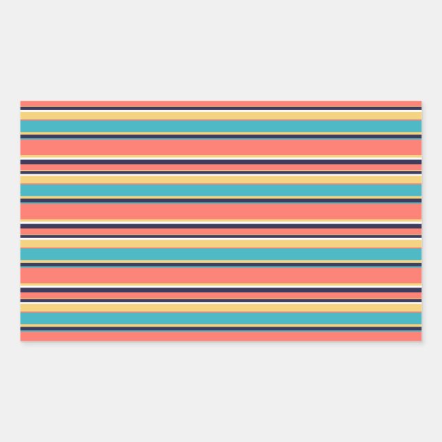 Living coral, blue and yellow stripes rectangular sticker (Front)