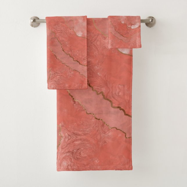 Living Coral  - Colour of the year - Abstract Bath Towel Set (Insitu)