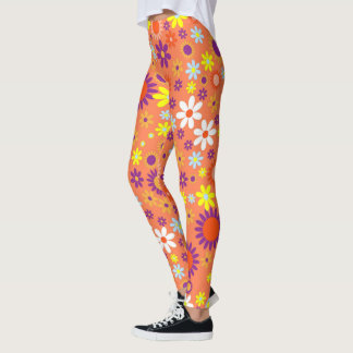 Living Coral  Colourful Floral Pattern Leggings