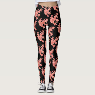 Living coral dark glitter sparkles black pattern leggings