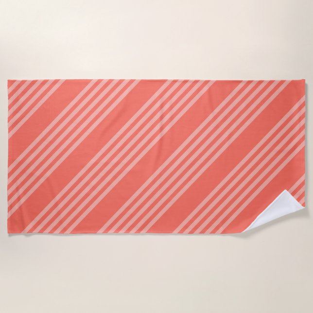 Living coral five stripes pattern beach towel (Front)
