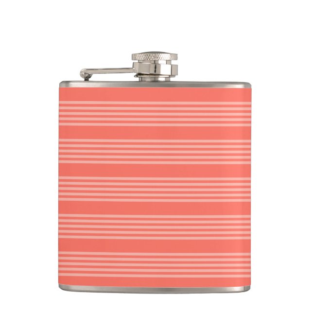Living coral five stripes pattern hip flask (Front)