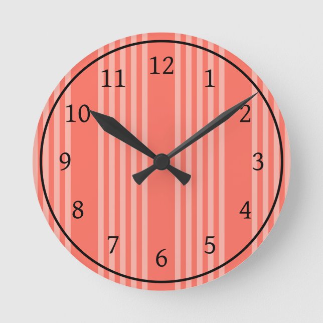 Living coral five stripes pattern round clock (Front)