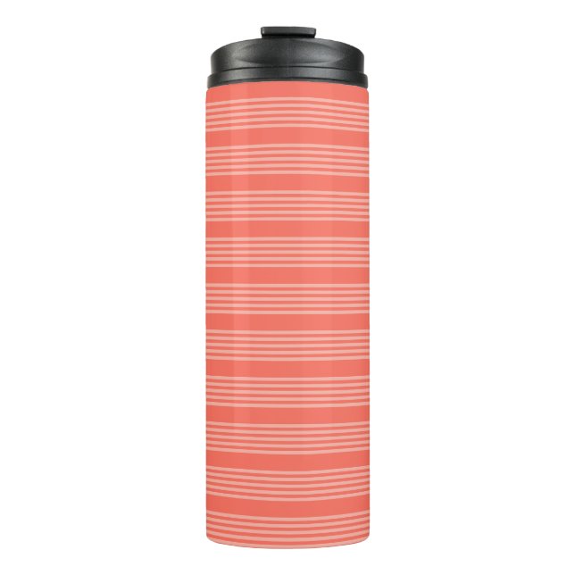 Living coral five stripes pattern thermal tumbler (Front)